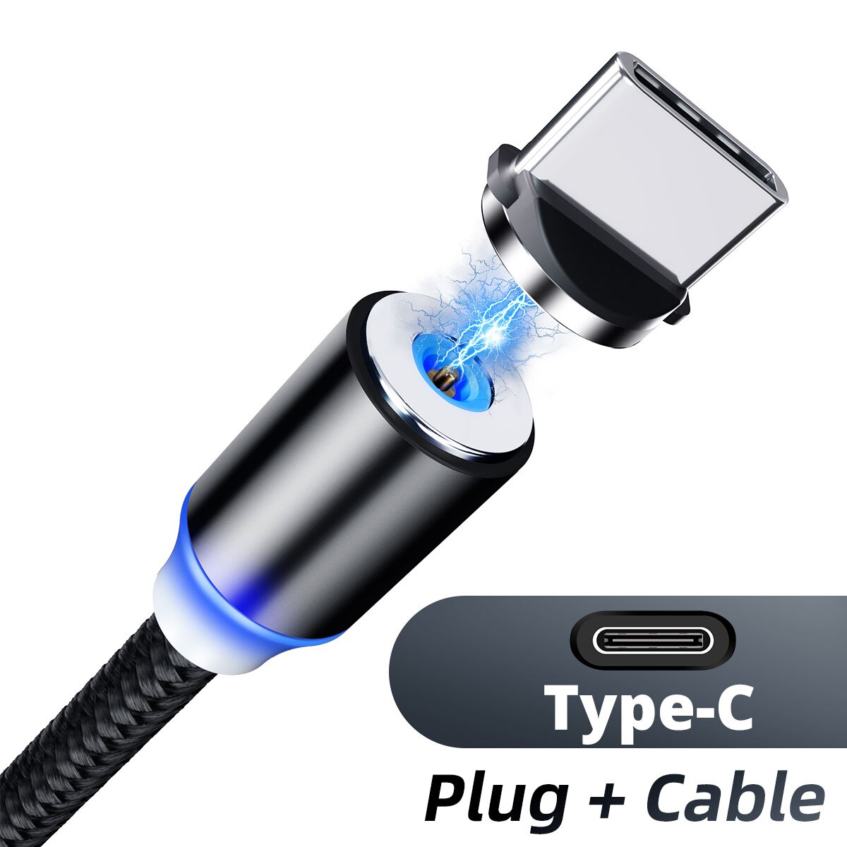 Usb typ c magnetkabel micro usb magnetisk laddningskabel 1m 2m 2.4a magnetkontakt snabbladdare mobiltelefon 3 in 1 laddningssladd: Svart typ c kabel / 1m