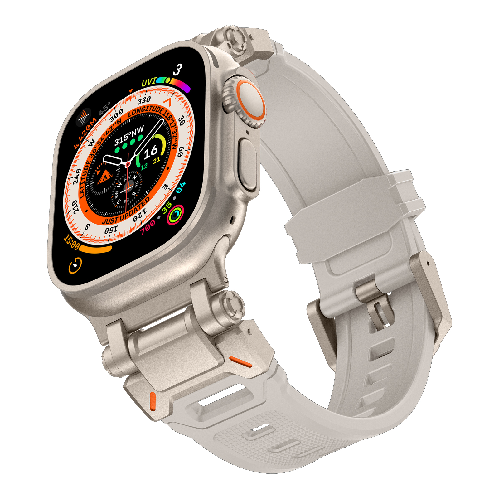 Bracelet en Silicone pour Apple Watch Ultra 2, 49mm 45mm 42mm, métal robuste + Bracelet en caoutchouc, iWatch série 10 9 6 5 7 8 SE, 44mm: White black / 20mm