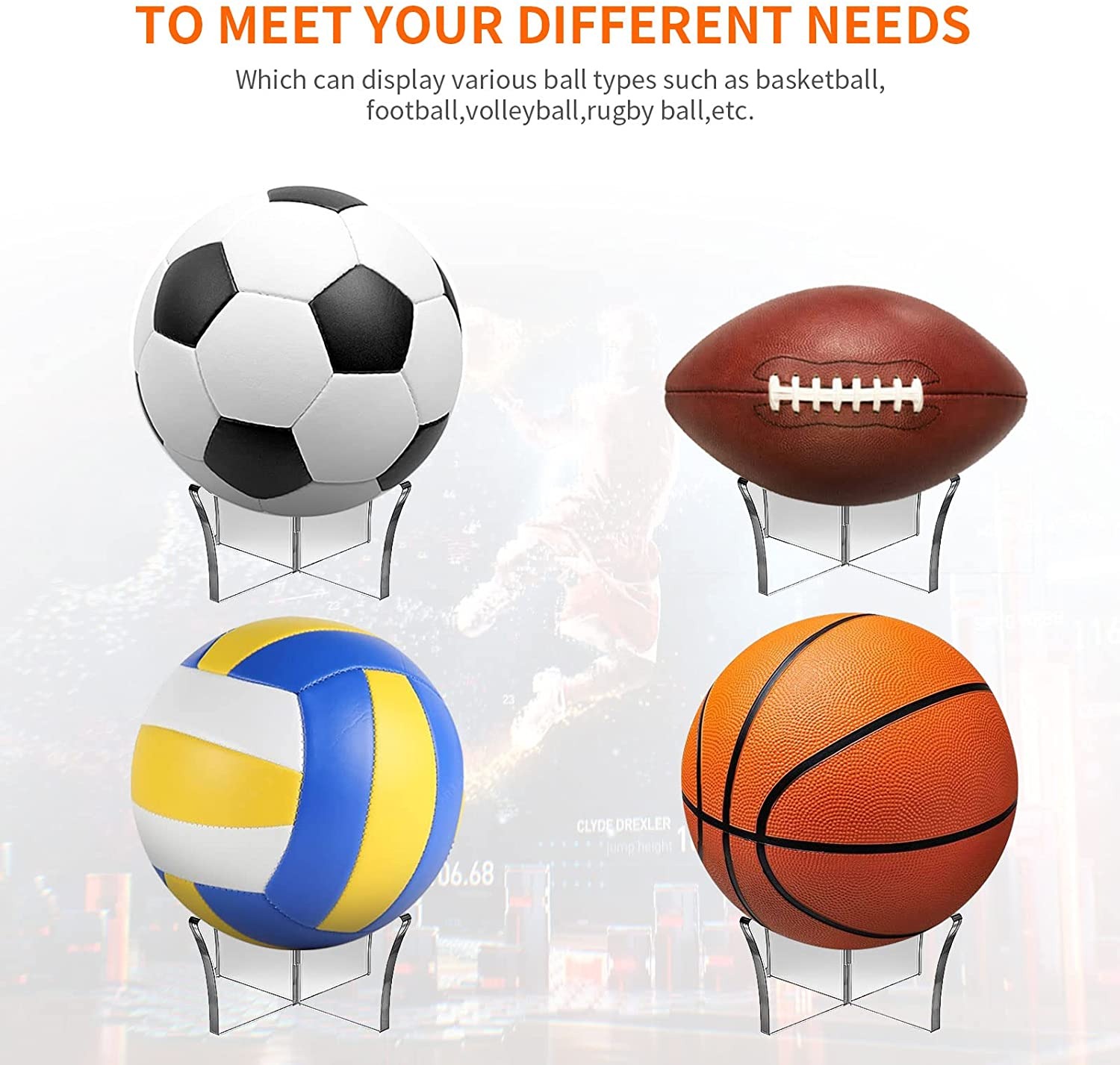 Acrylic Ball Stand Holder,Ball Display Stand for Football Basketball Soccer Ball ,Volleyball Rugby Ball Sports Ball Storage Rack