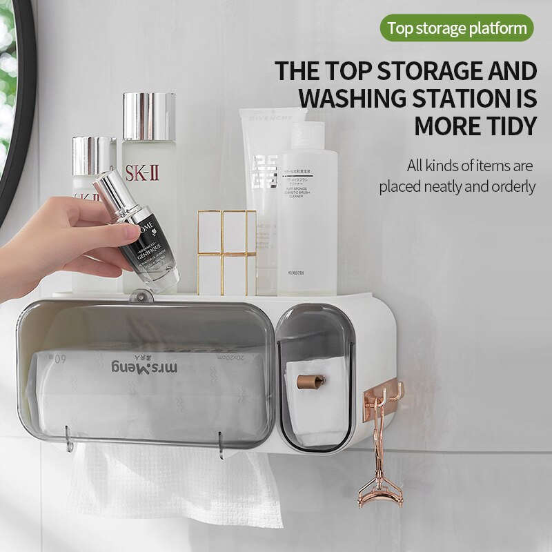 Portable Toilet Paper Holder Waterproof Bathroom Toilet Paper Holder Wall-mounted Tissue Box Organizer Bathroom Accessories