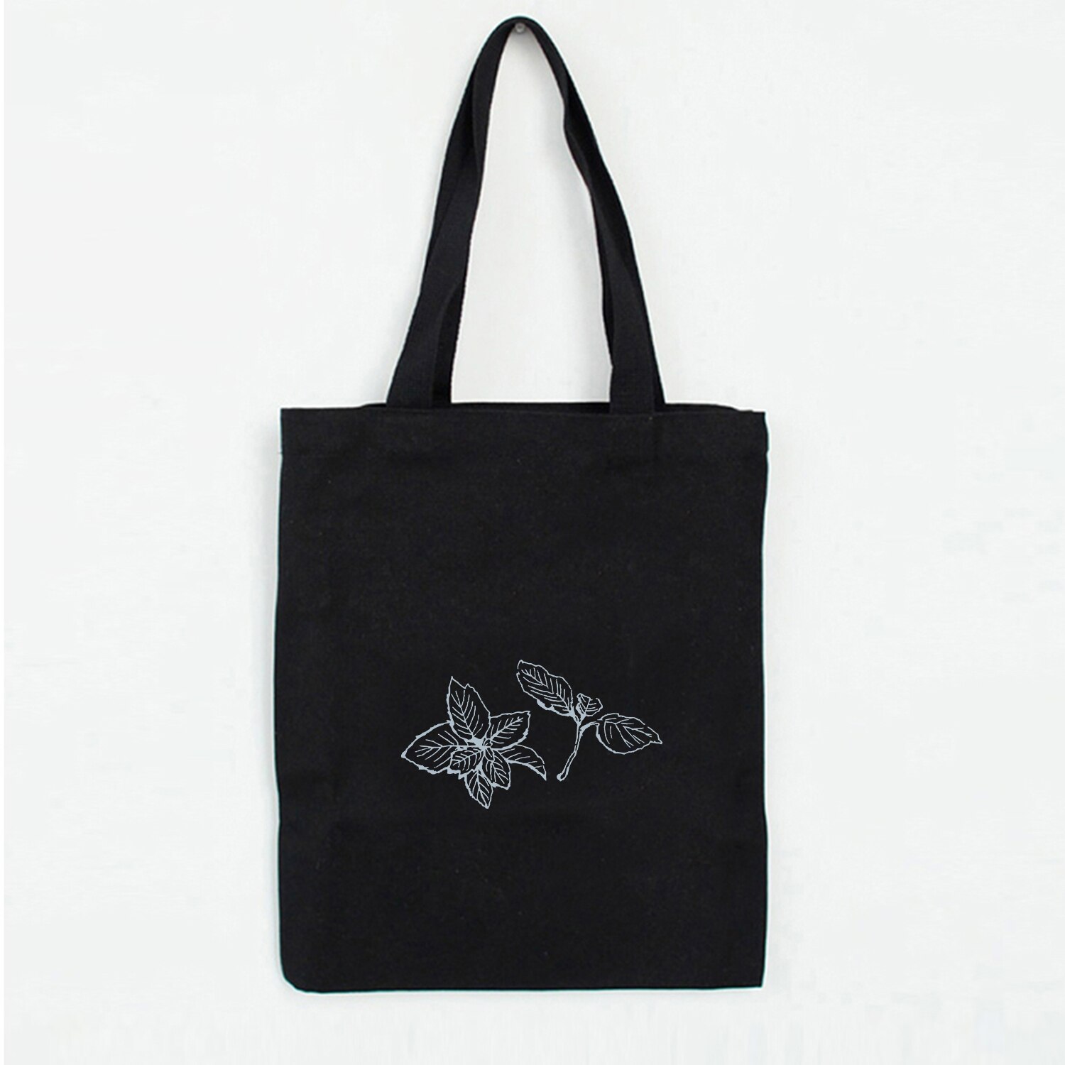 Bolso de hombro estampado de flores para mujer, con dibujo de líneas, estilo estudiante, Eco Harajuku, gran capacidad, arte literario: B5-23BLACK