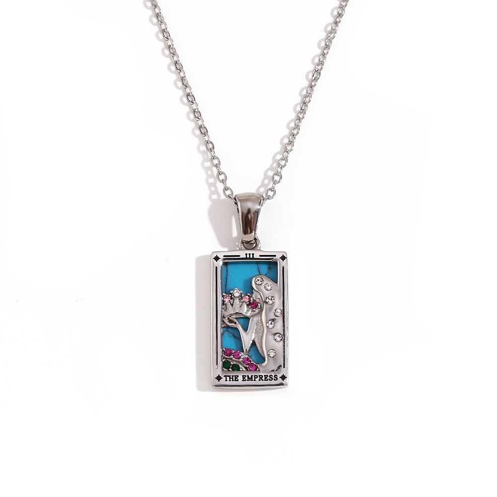 MamacitaSlay en Populry colgante Rectangular amantes de la emperatriz mago Tarot collar de acero inoxidable impermeable para mujeres: Bañado en rodio de imitación