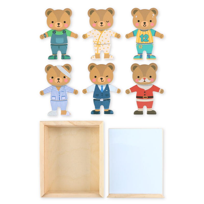 Baby Speelgoed 6 Kleding Magnetische Puzzels Beer/Beroep Jurk Veranderen Houten Speelgoed Voor Kinderen Dressing Jigsaw Doos Educatief