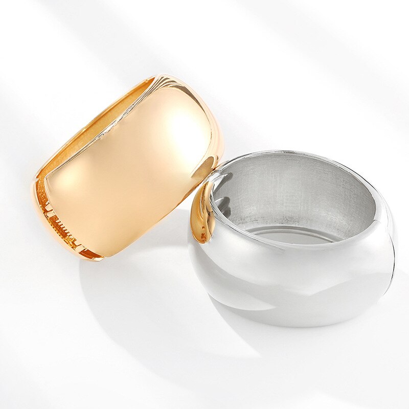 Eenvoudig Smooth Lichtmetalen Manchet Armbanden Voor Vrouwen Statement Sieraden Klassieke Grote Bangle Manchette Punk Accessoires
