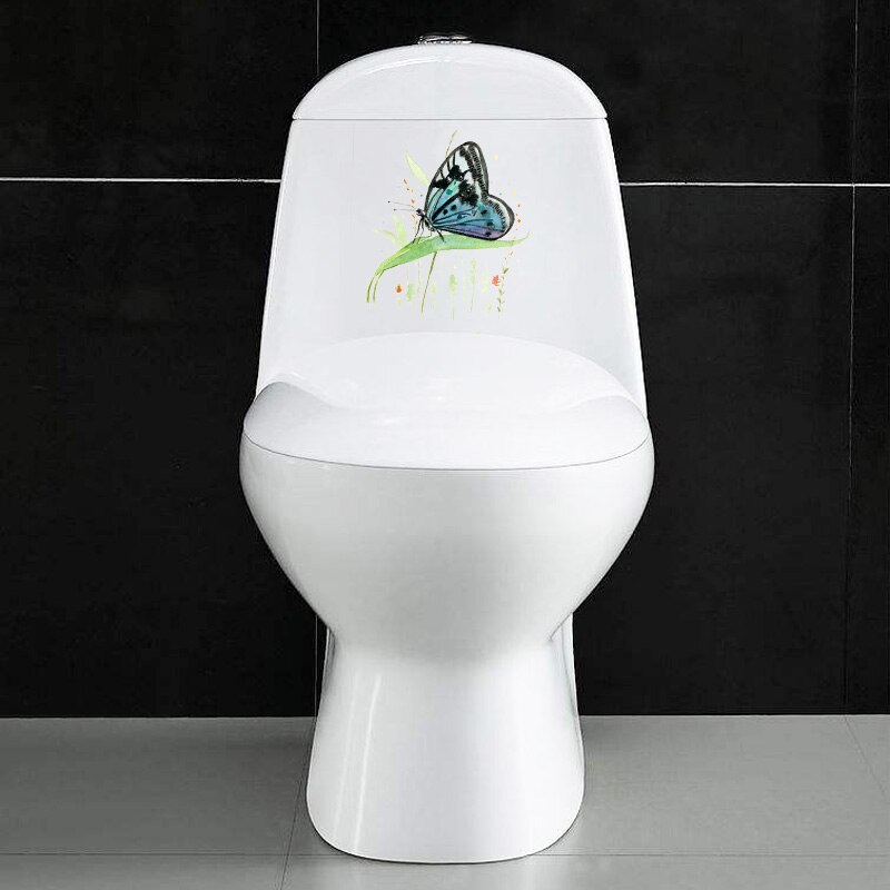 Yoja 19.7 x 23.2cm dejlig tegneserie toilet d sommerfugl blomst akvarel sjovt hjem wallstickers vægmaleri  t1-1564