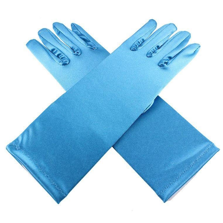 Handschoenen voor meisjes lange prinsessenhandschoenen meisjeshandschoenen verjaardag blauwe trouwjurk effen handschoen voor kostuumaccessoires satijn: 4