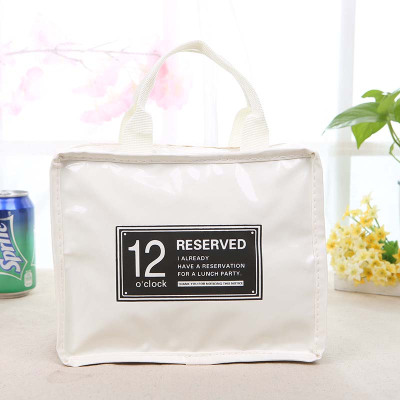 PU Leather Lunch Package Ice Pack Thermo Thermal Baby Bottle Bag for Women Kids Lunchbags Tote Cooler Lunch Box Insulation Bag: White Size S