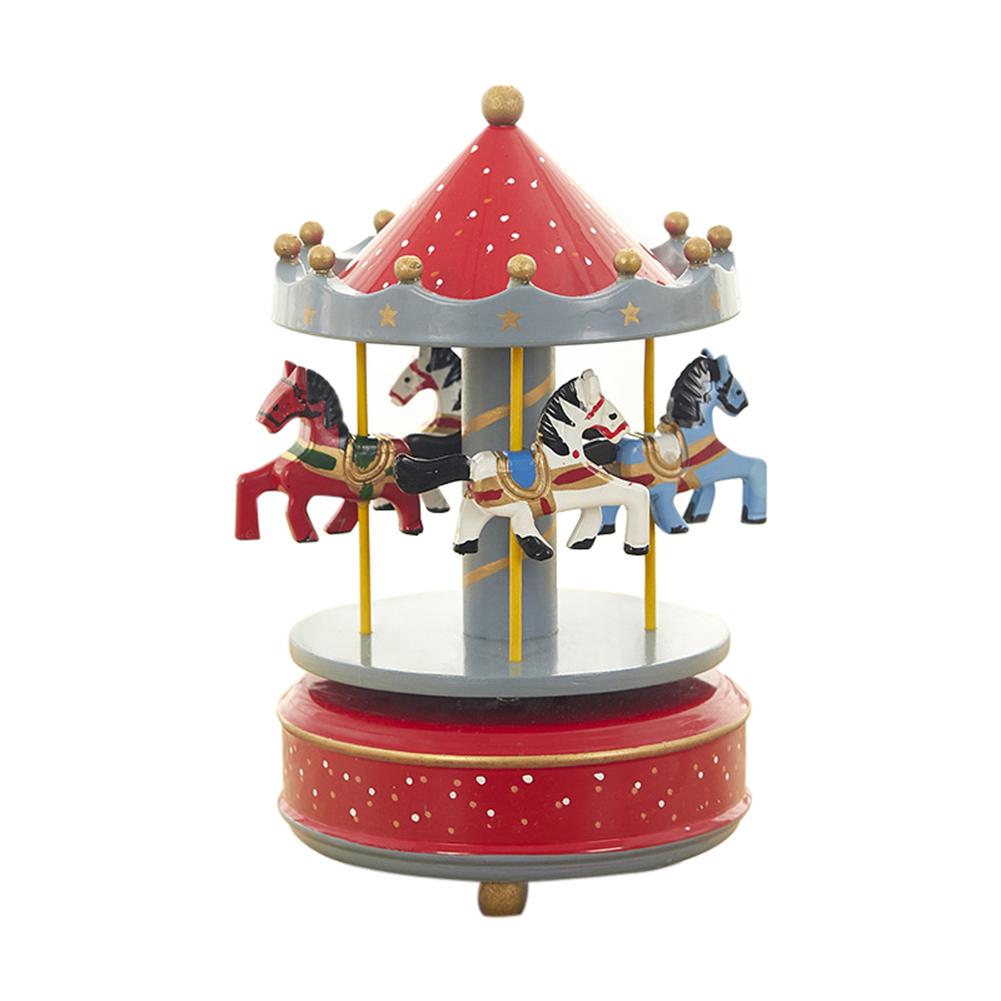 Merry-go-round Music Boxes Geometric Music Baby Room Decoration Unisex Wooden Christmas Horse Carousel Box Home Decor: A
