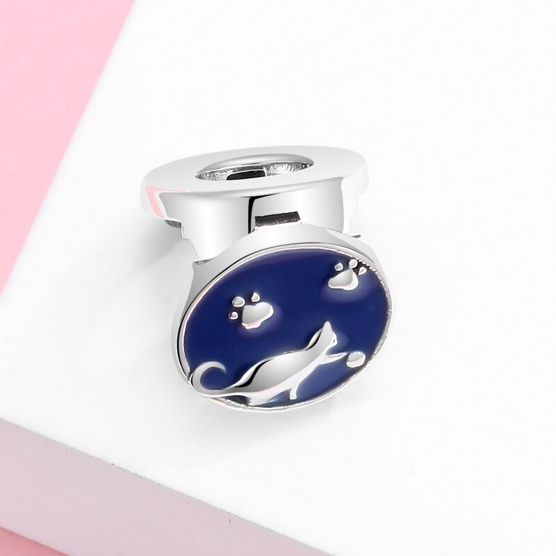 Elegante gatto che gioca Blu dello smalto di Fascino clip perline Accessori misura Originale JIUHAO FAI DA TE riflessione Dei Braccialetti Monili Che Fanno Regali