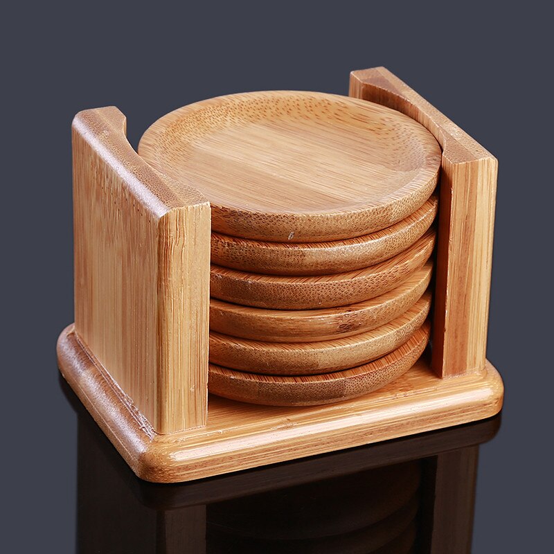 Bamboo Coaster And Holder Set Teacup Coffee Cup Heat Insulation Non-slip Mat Household Office Meeting Room Tea Accessories: 6pc round