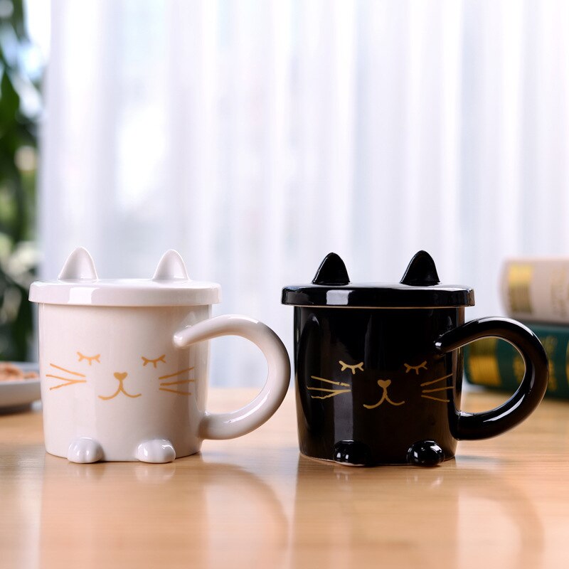 Kat tegneserie keramisk kaffekrus med låg kopholder børne drikke tumbler mælk juice tekop kopper og krus sæt