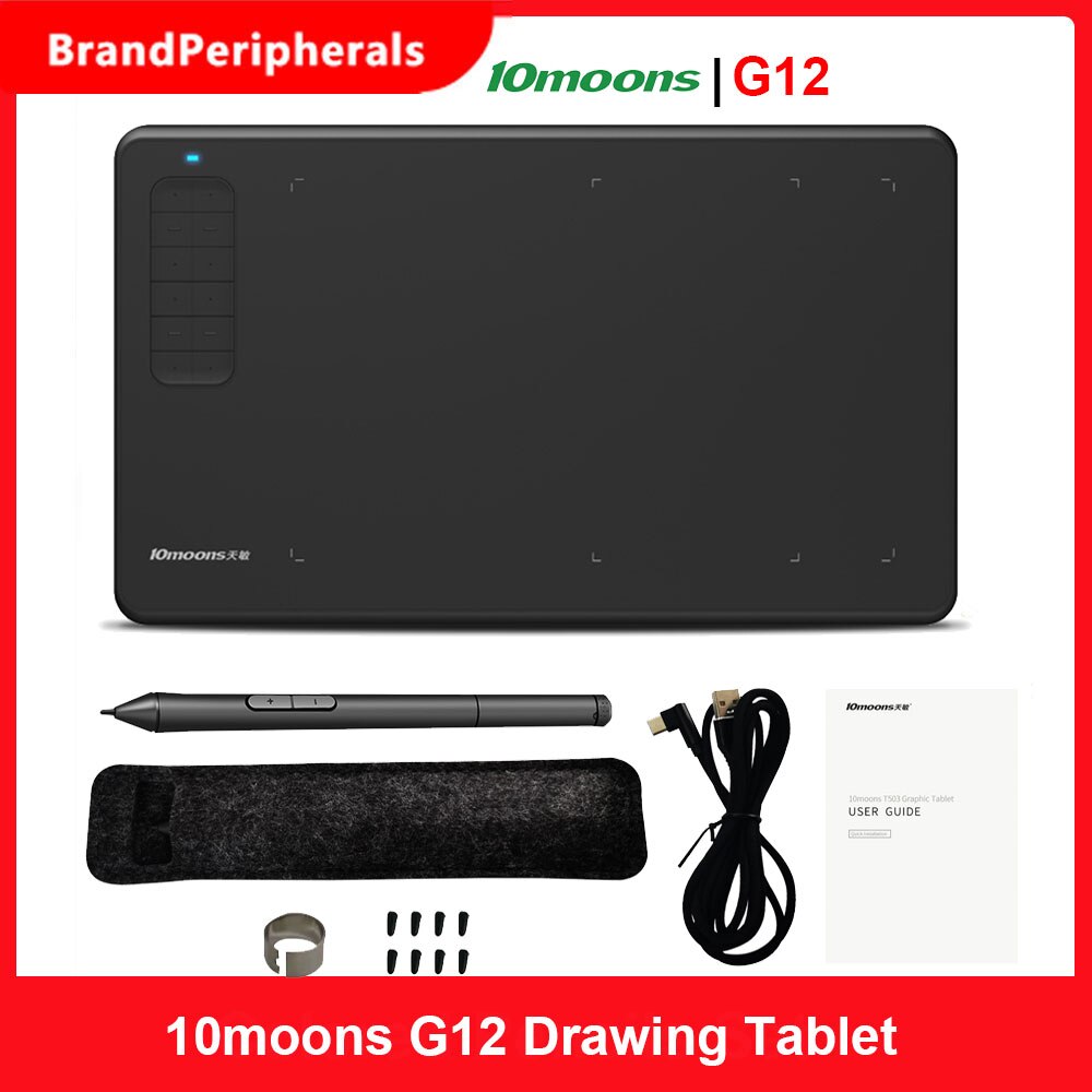 10moons G12 Graphics Drawing Tablet Ultralight 9.45 x 6 Inches Compatible with Windows Android OTG for Drawing 8192 Level