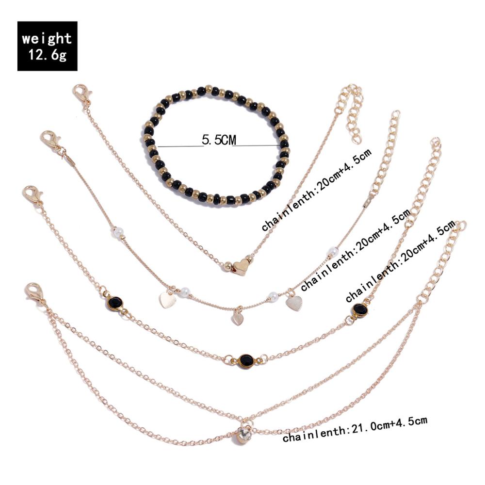 HI homme 5 pièces/ensemble bohème Simple à la main coeur cristal cheville pour les femmes été plage surf bijoux accessoires