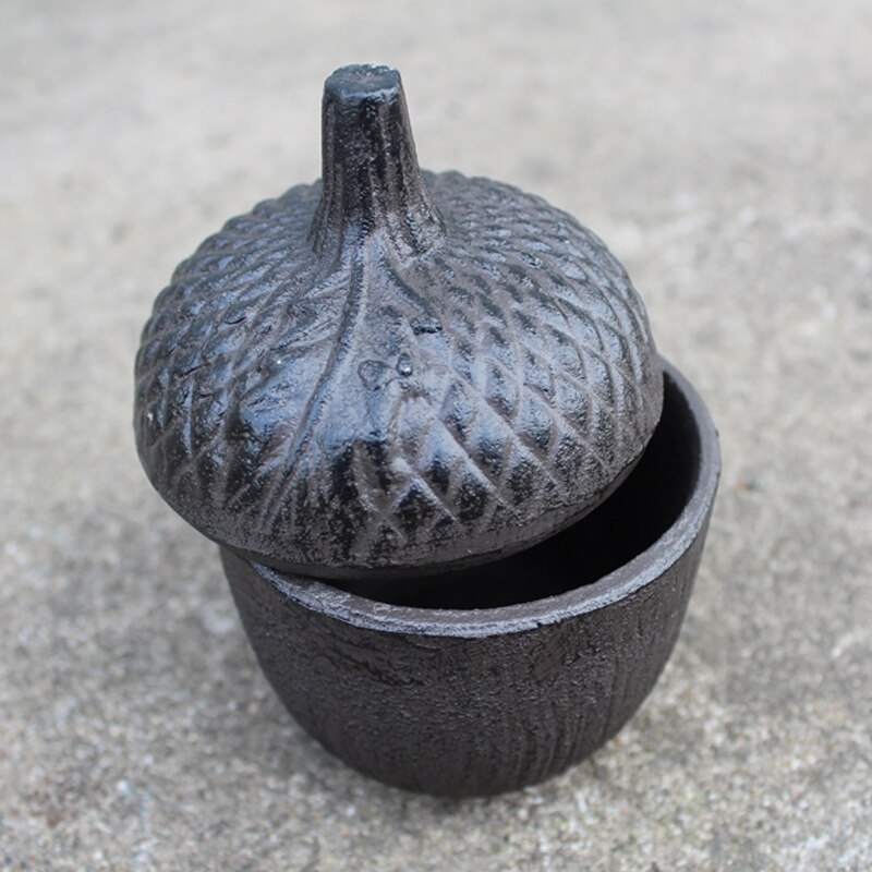 Cast Iron Acorn Trinket Box In Antique Brown Finish