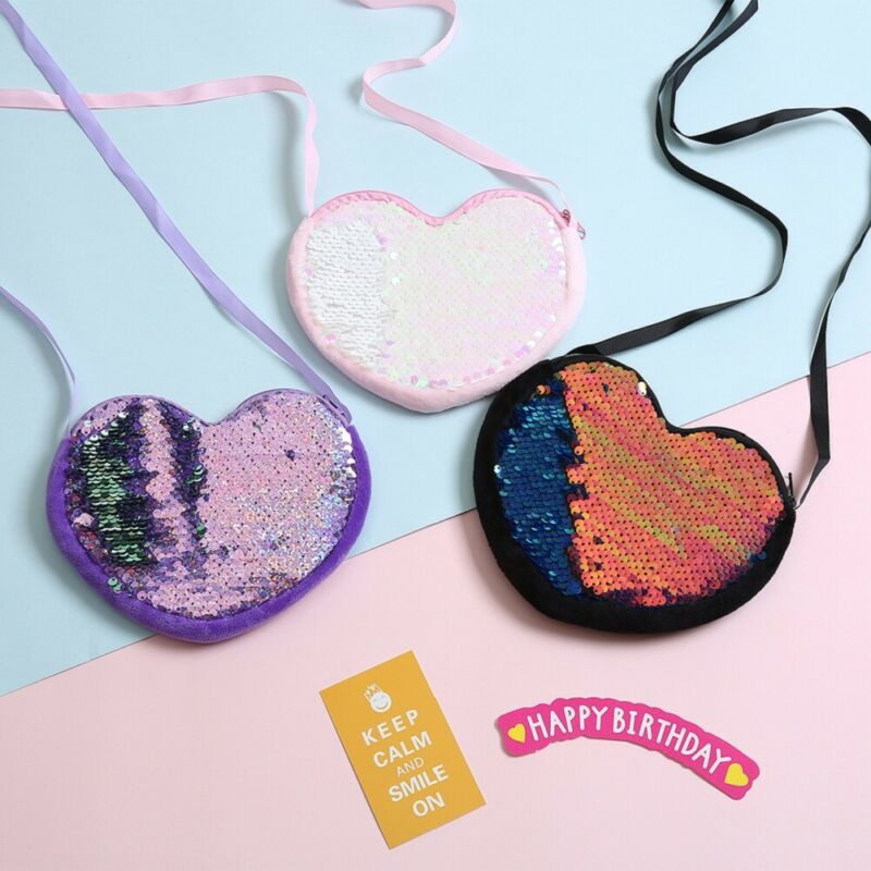 Baby Accessories Kid Baby Girl Love Hearts Sequins Crossbody Coin Purse Wallet Clutch Bags Colorful Rainbow Purses Props