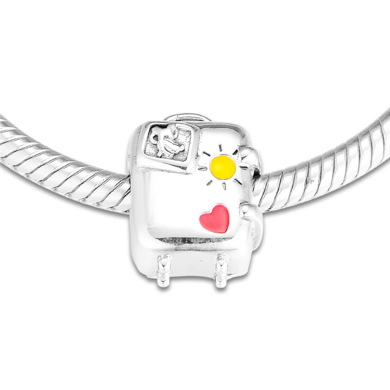 Vacay Mode Suitecase 925 Sterling Silver Beads for Charms Bracelets Mouse Sun Star Heart Travel Charm Beads for Jewelry Making