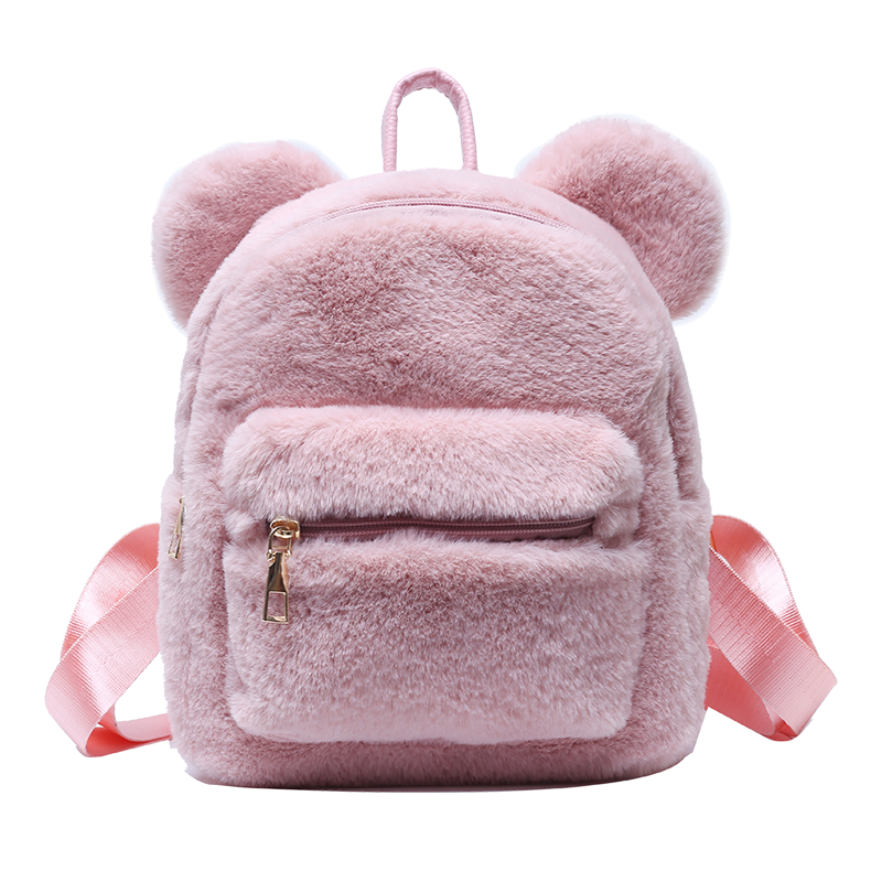 Mini zaino soffice a scacchi per donna 2021 orecchie di orso zaino in peluche scacchiera borsa con spalle in pelliccia zaino peloso scozzese Kawaii: Pink