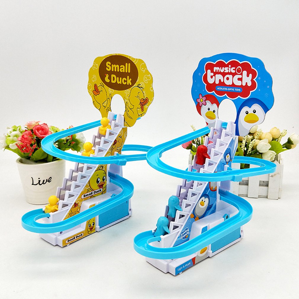 Children's toy diy rail track push toy little duck climbing stairs toy electric stairs music educational toy for children