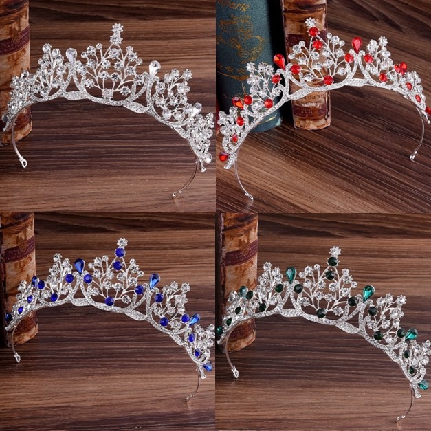 Blau verrotten Grün Hochzeit Haar Zubehör Kristall Tiara Für Bräute Krone Kopf Stück Braut Haar Zubehör Kronen Königin Diadem