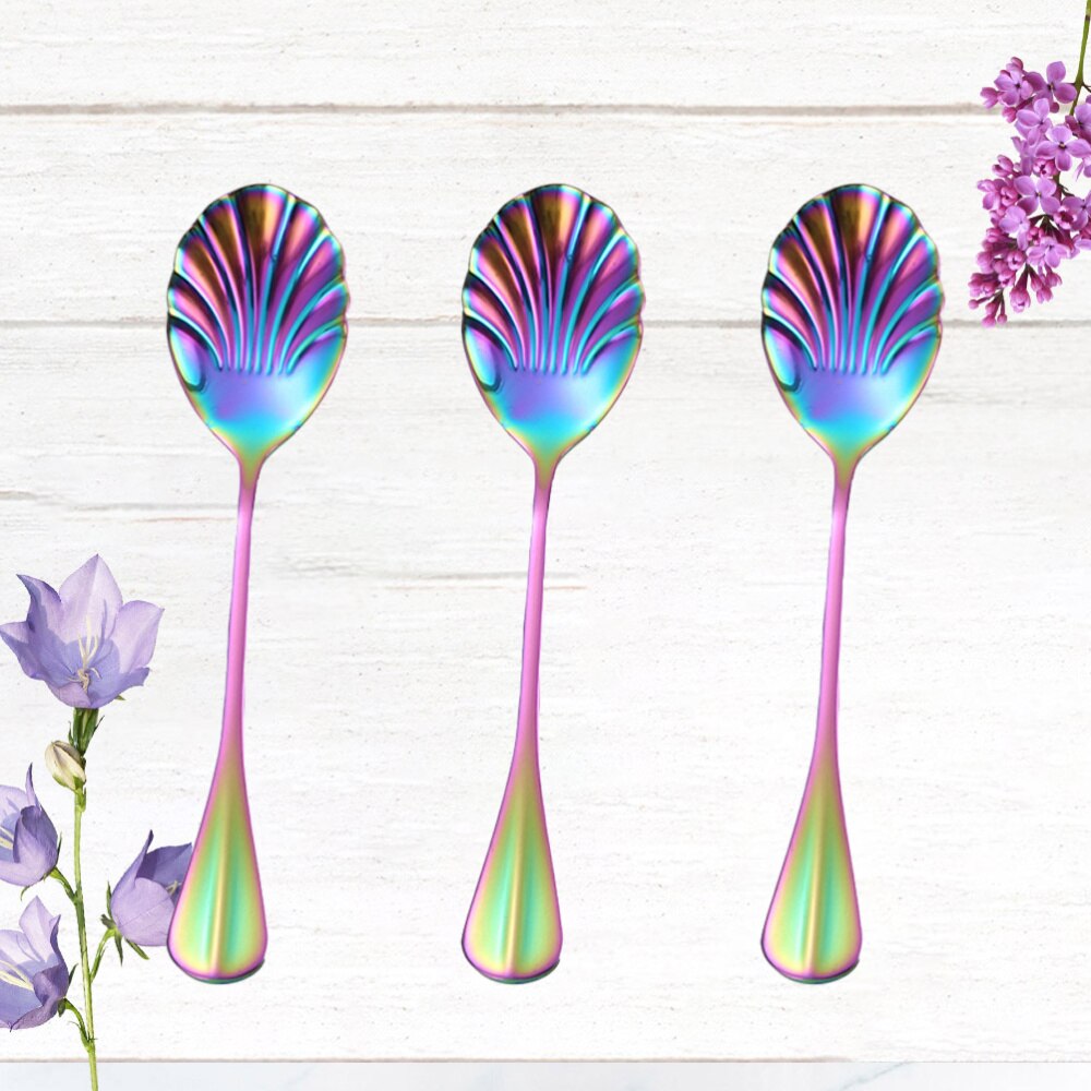 3 Pcs Mixing Spoons Long Handle Stainless Steel Kitchen Utensil for Milk Coffee Dessert: Colorful