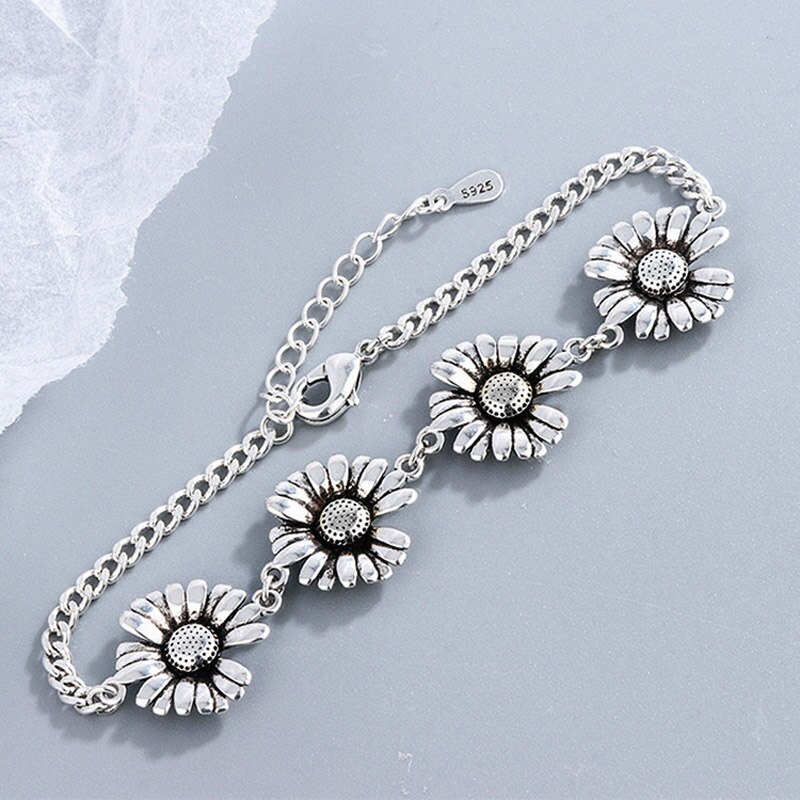 Foxanry 925 Sterling Silver Party Chian Armband Voor Vrouwen Vintage Trendy Thaise Zilveren Daisy Elegante Bruiloft Bruid Sieraden