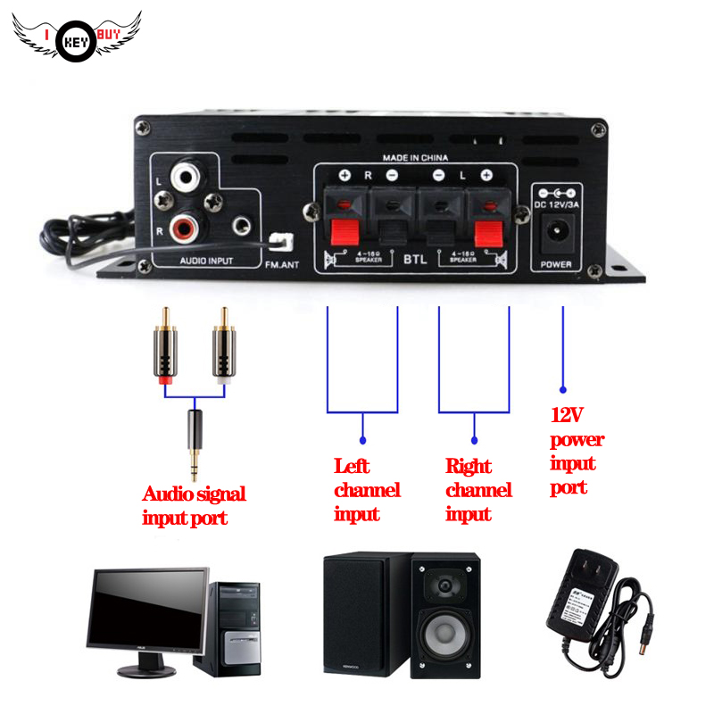 AK380 800W Home Car Amplifiers 2 Channel Bluetooth 5.0 Surround Sound FM USB Remote Control Mini HIFI Digital Amplifier Stereo