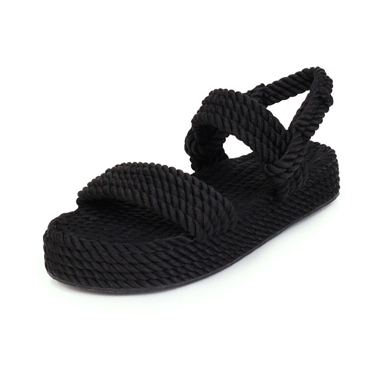 Duże rozmiary letnie beżowe czarne kliny espadryle damskie sandały z wystającym palcem sandały gladiatorki swobodna koronka Up kobiety sandały na platformie: Black / 8.5
