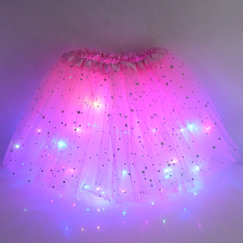 Minifalda con luz LED para niña, tutú brillante, minifalda de Ballet de Estrella Brillante, disfraz luminoso para , boda, de cumpleaños para niños: B02-Pink Skirt