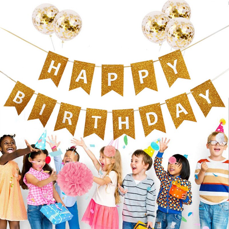 Gelukkige Verjaardag Brief Glitter Papier Banner Pull Vlag Kinderen Dag Party Party Baby Shower Decoratie