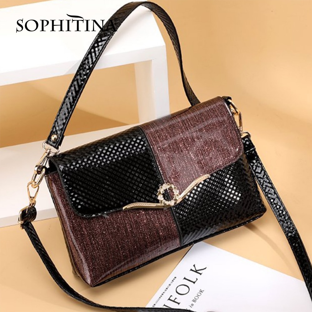 SOPHITINA Women Bags Metal Decoration Zipper Envelope Flap Pocket Flowers Pattern Shoulder Bags Casual Women Messenger Bags E85