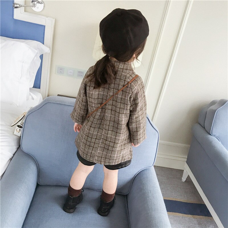 Meisjesjas herfst geruite jas voor meisjes koreaanse revers enkelrijs peuter kinderen bovenkleding kinderkleding 1 2 3 4 5 y