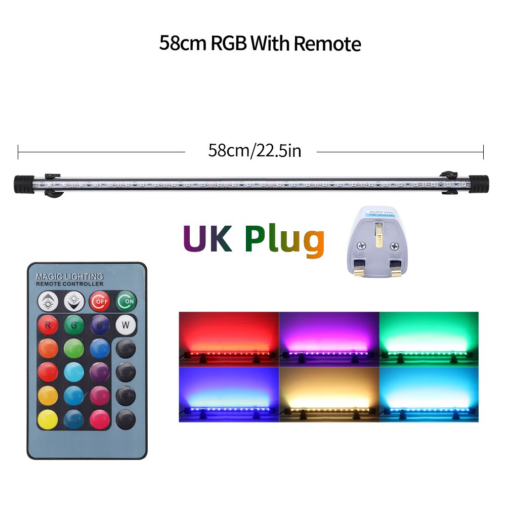 Aquarium LED Bar Light Waterproof Fish Tank Light 18-57CM Underwater Aquario Lamp Aquariums Decor Lighting 90V-220V EU/US/UK/AU: 58CM-UK