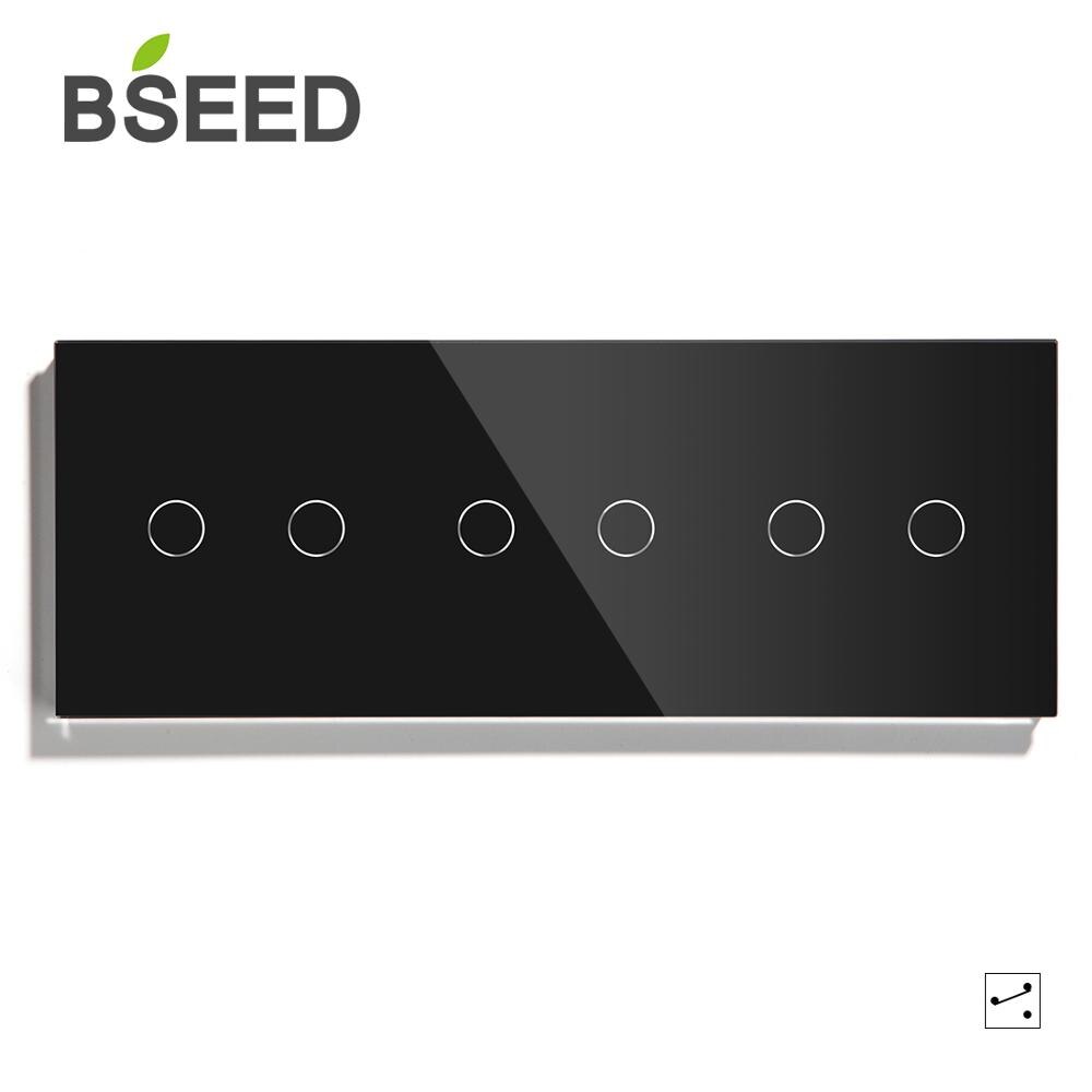 Bseed 6 Gang Touch Dimmer 228mm Light Dimmer Switch Crystal Class Panel Switch White Black