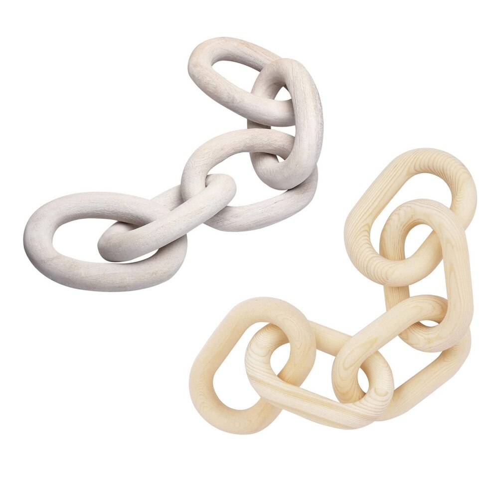 Cadena de eslabones de madera tallada a mano de estilo bohemio, artesanía artística de 5 eslabones, adorno para mesa, bandeja, granja, oficina, decoración rústica