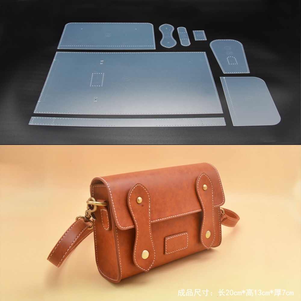 DIY leather craft sewing pattern women shoulder bag PVC template set