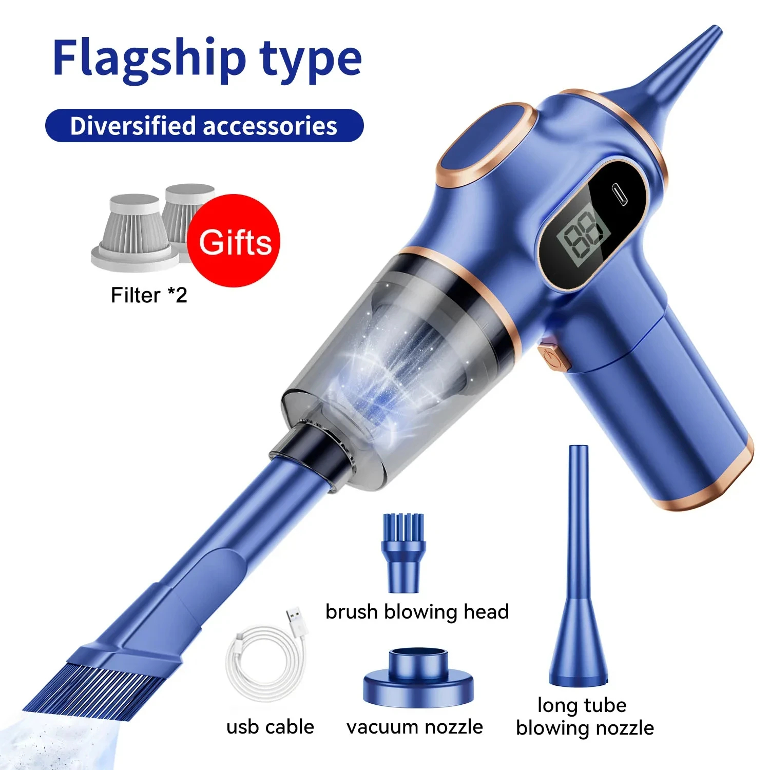 OnePlus Wireless Car Vacuum Cleaner Home Appliance High Power With Display Screen Office Car Carpet Sofa Household Cleaner: Blue