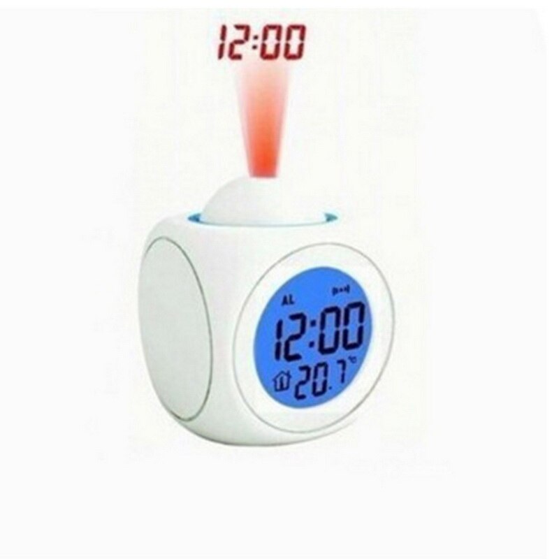 LCD Projection Voice Talking Alarm Clock Backlight Electronic Digital Projector Watch Desk Thermometer Snooze Function Clock: white