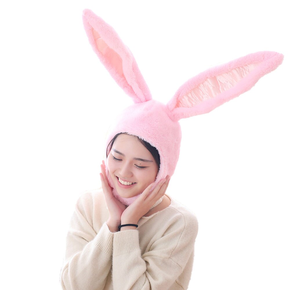 Bunny ører hat bunny hat hætte hat med øreklapper halloween fest cosplay kvinder piger lang kasket plys kanin ører kanin hat: Lyserød