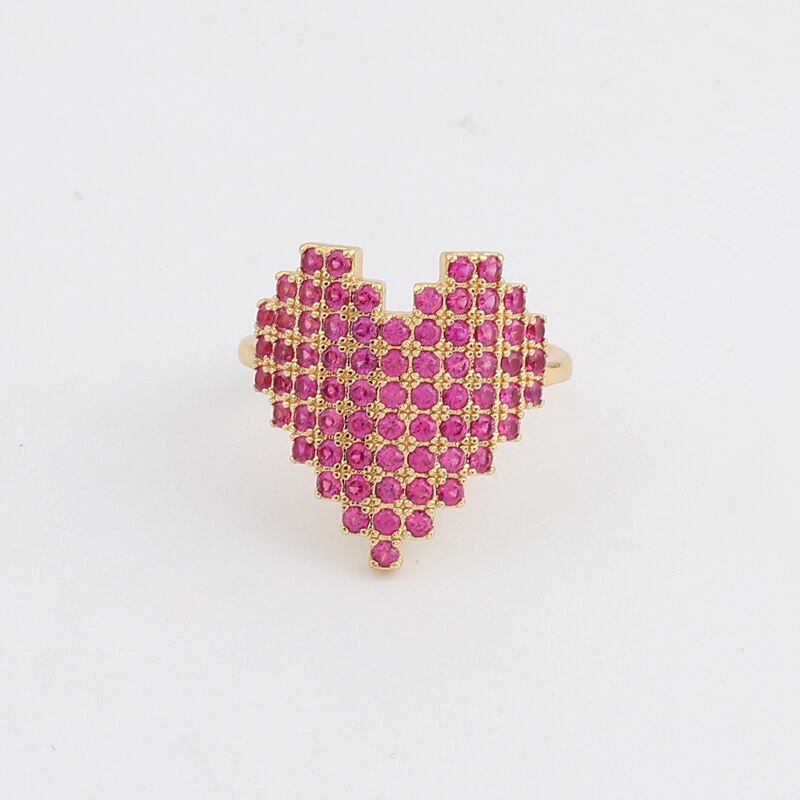 Boheme hjerte guld clor ringe til kvinder boho kærlighed hjerte mikro cubic zirconia ring kvindelige finger statement smykker