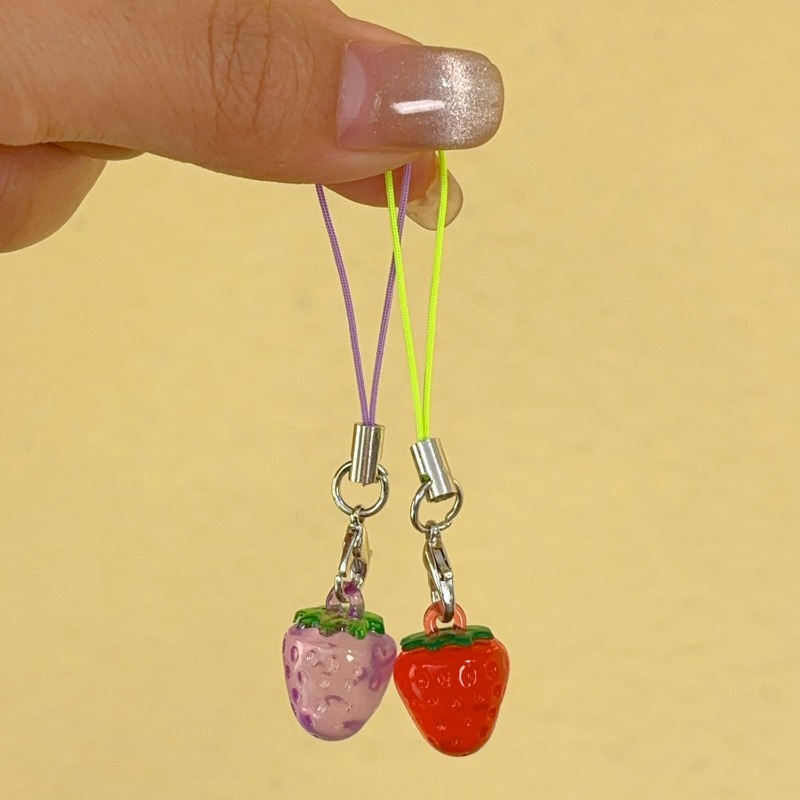 Cute Strawberry Charm for Phone Kawaii Pendant Mini Fruit Lanyard Keychain Bag Zipper Pull Accessory Set Red Pink Purple