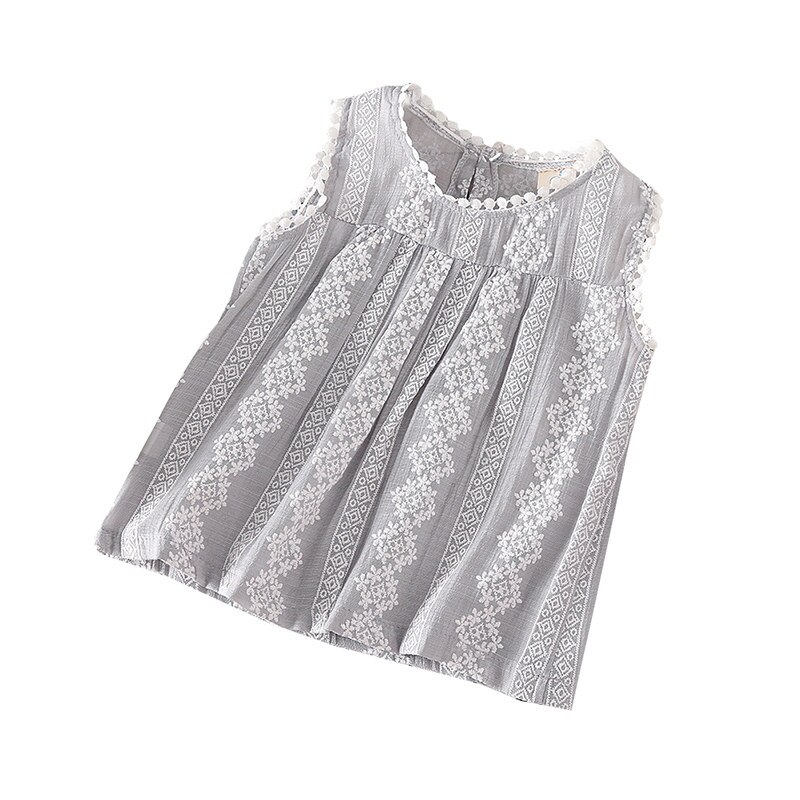 Babymeisjes blouse zomer katoenen mouwloze tops kinderblouse bloemenprint casual kinderkleding 1-6t: Grijs / 12m
