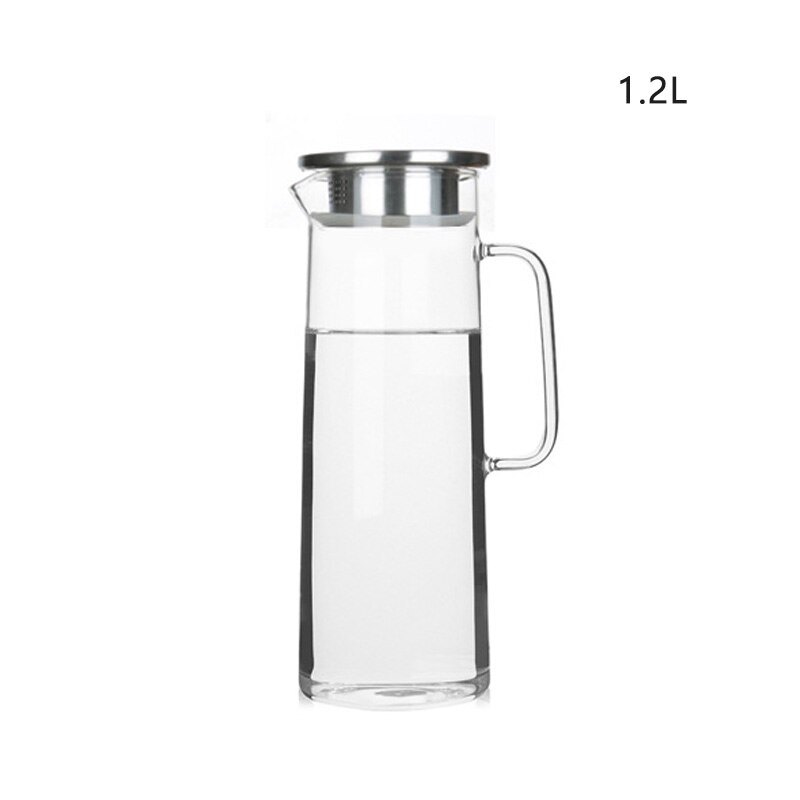Glas Water Pot Koud Water Fles Handvat Waterkoker Transparant Hittebestendig Sap Theepot Pitcher Water Waterkoker 1.2L 1.5L: A
