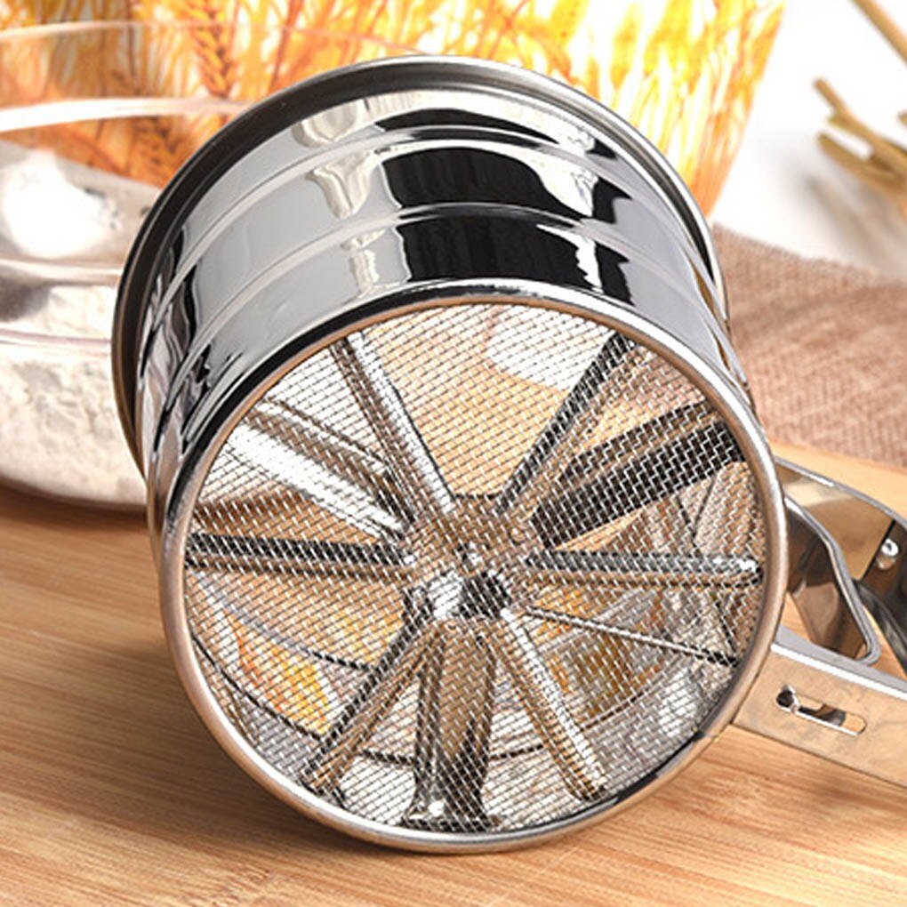Flour Sieve Cup Stainless Steel Shaker Sieve Cup Mesh Crank Flour Icing Powdered Sugar Sifter