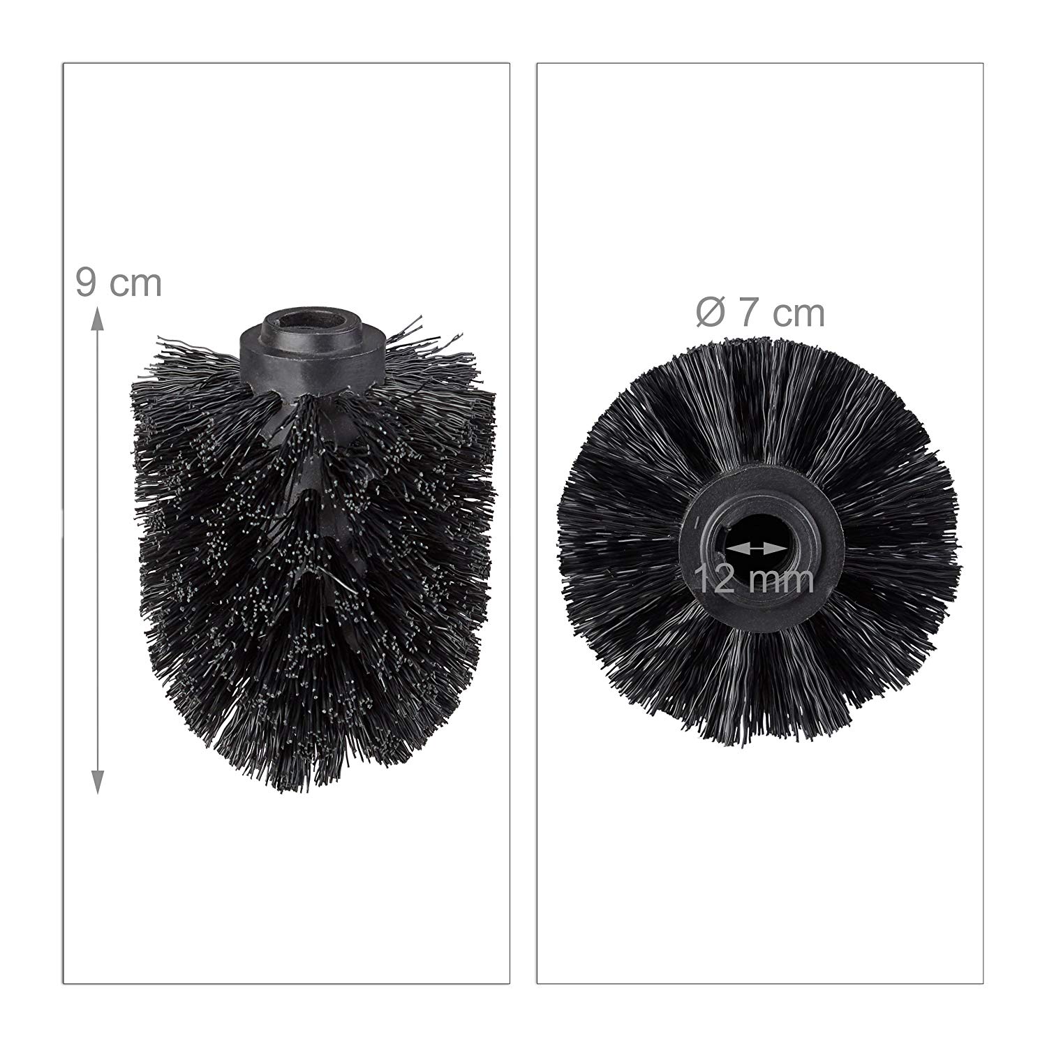 Toilet brush head in a set of 5, loose toilet brushes 12mm thread, replacement brush head diameter 8 cm, black