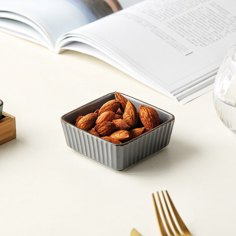 Muzity Keramische Vierkante Kommen Saus Schotel Porselein Dessert Snack Platen Met Bamboe Lade Kerstcadeau