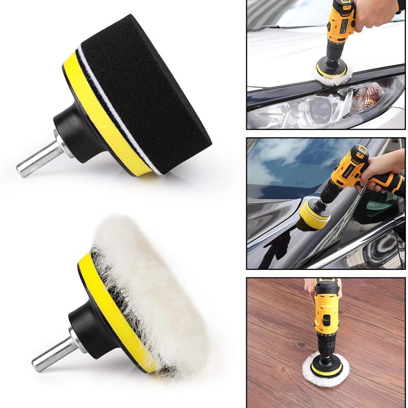 Disque de polissage auto-adhésif de 3 pouces pour voiture, éponge de polissage, roue en laine, tampon pour polisseuse de voiture, adaptateur de perceuse