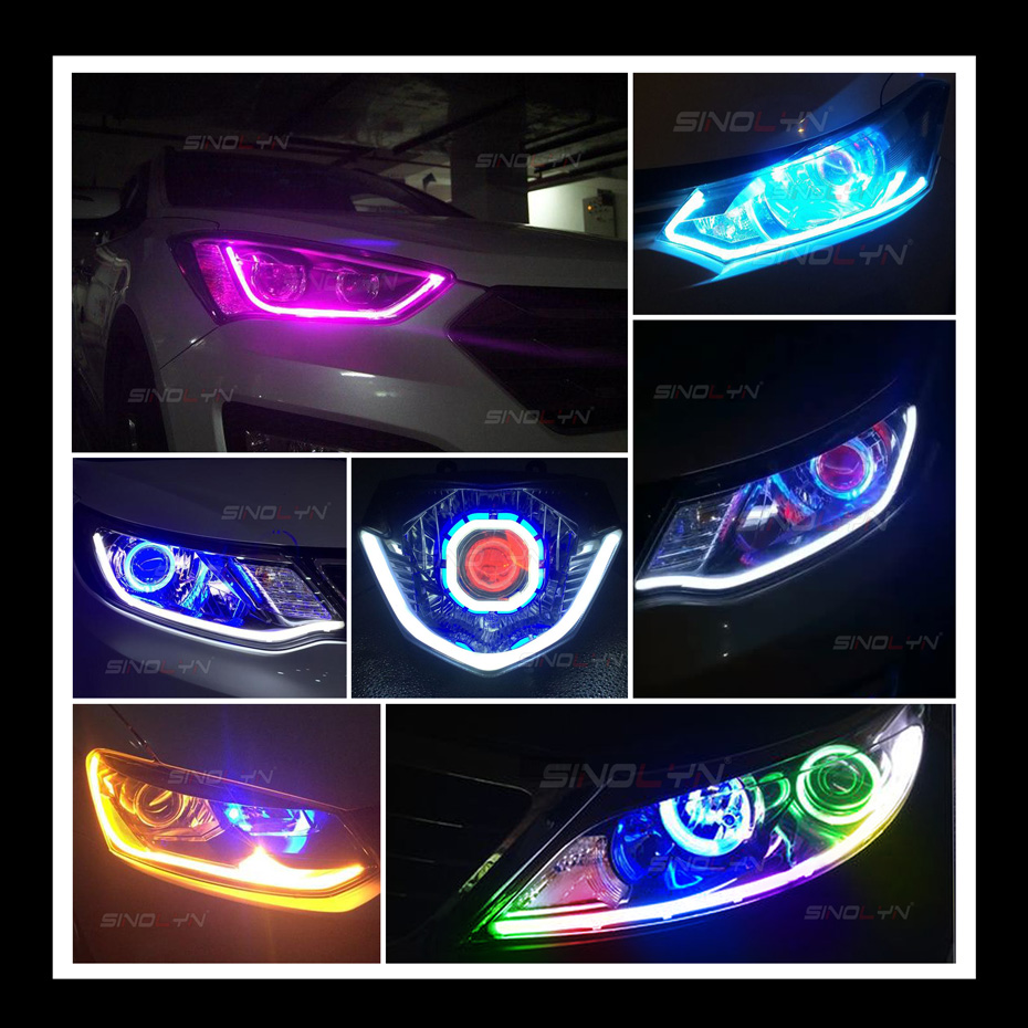 Sinolyn DRL RGB LED Strips Sequential Flowing Dynamic Turn Signal Flexible Lights Headlight Decorative Lights APP Control 12V