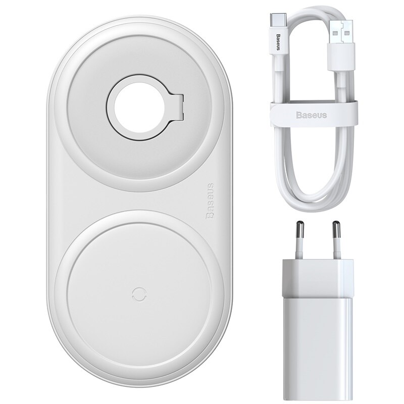 Baseus Draadloze Oplader Voor Iphone 11Pro Xr Xs Max Snelle Draadloze Vollast 2 In 1 Opladen Pad Voor Apple horloge 5 4 3 Voor Airpods: WHITE