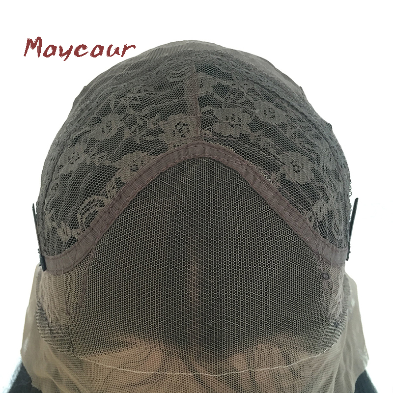 Maycaur-pelucas de cabello ondulado corto, cabello Natural, negro, sintético, con encaje frontal