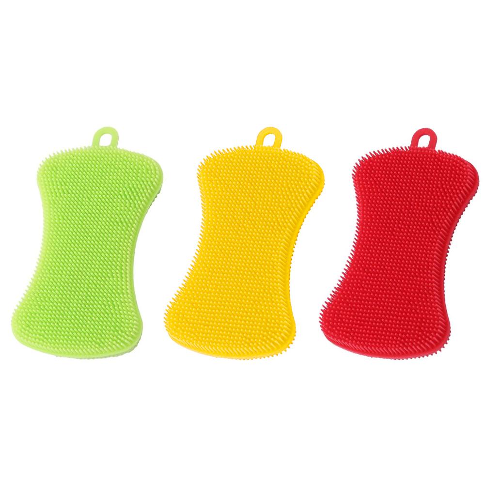 1/3/4pcs Kitchen Cleaning Brush Silicone Dishwashing Brush Pot Pan Sponge Scrubber Fruit Vegetable Dish Washing Cleaning Brushes: I
